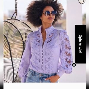 Boston proper lavender lace Blouse Size L NWT